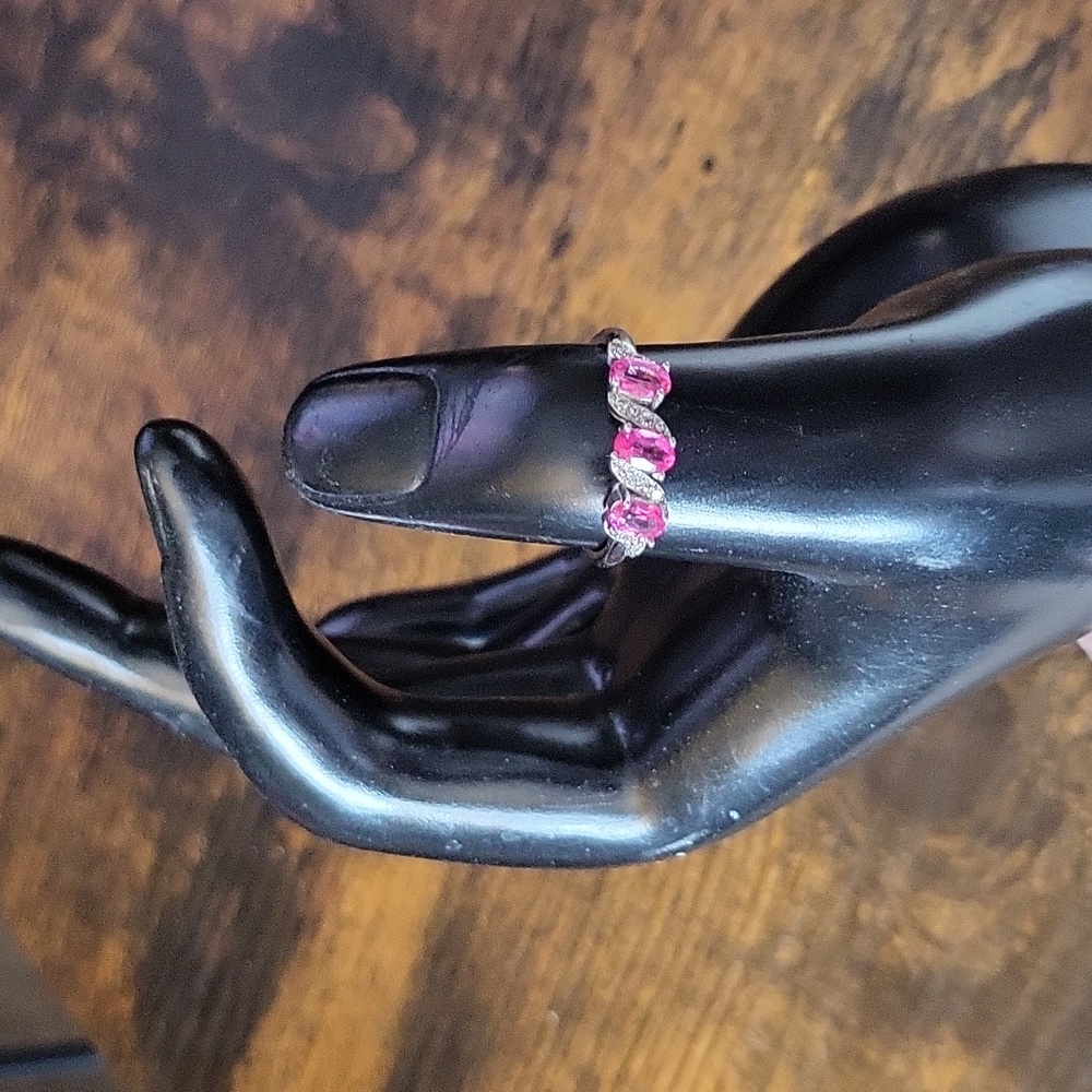 Stainless Steel Pink Topaz Adjustable Ring